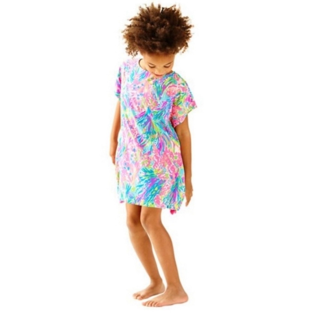 Lilly Pulitzer Girls Via Caftan Dress in Fan Sea Pants Small (4-5) Swim Cover Up